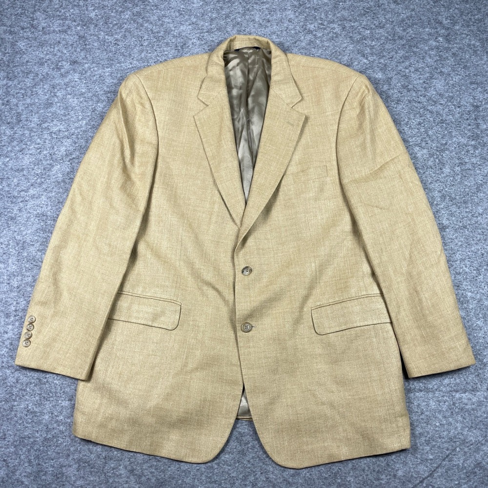 Brooks Brothers Blazer Mens 44 Reg Tan Silk Linen Wool Blend 2 Button Sport Coat